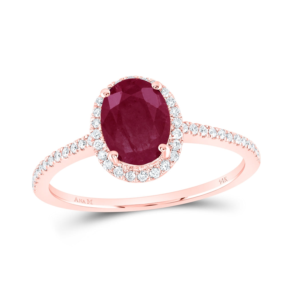 14K Yellow Or White Or Rose Gold Womens Oval Ruby Diamond Halo Ring , Womens Size: 5-10