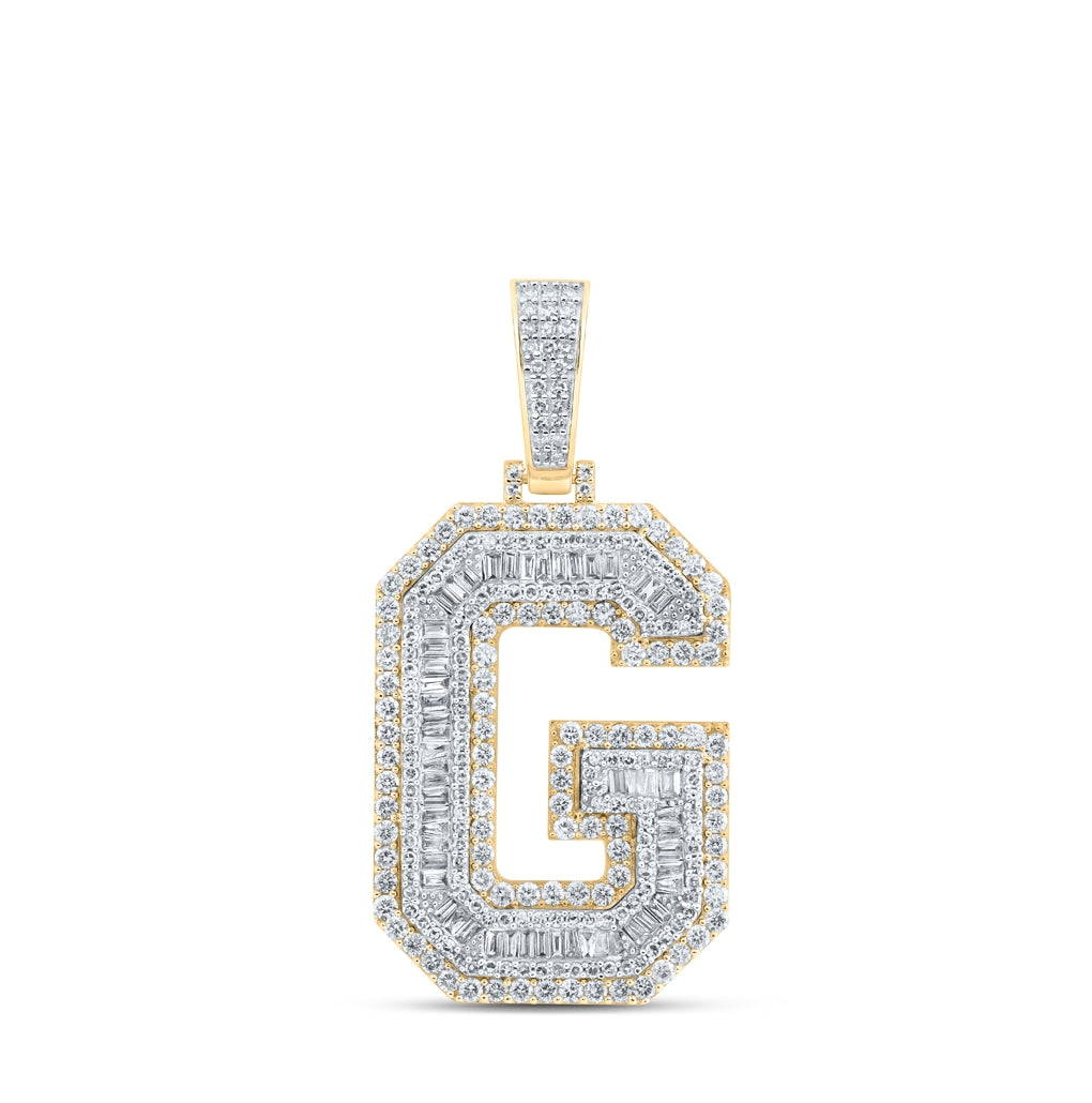 10K Yellow Gold Mens Baguette Diamond Initial Letter Charm Pendant
