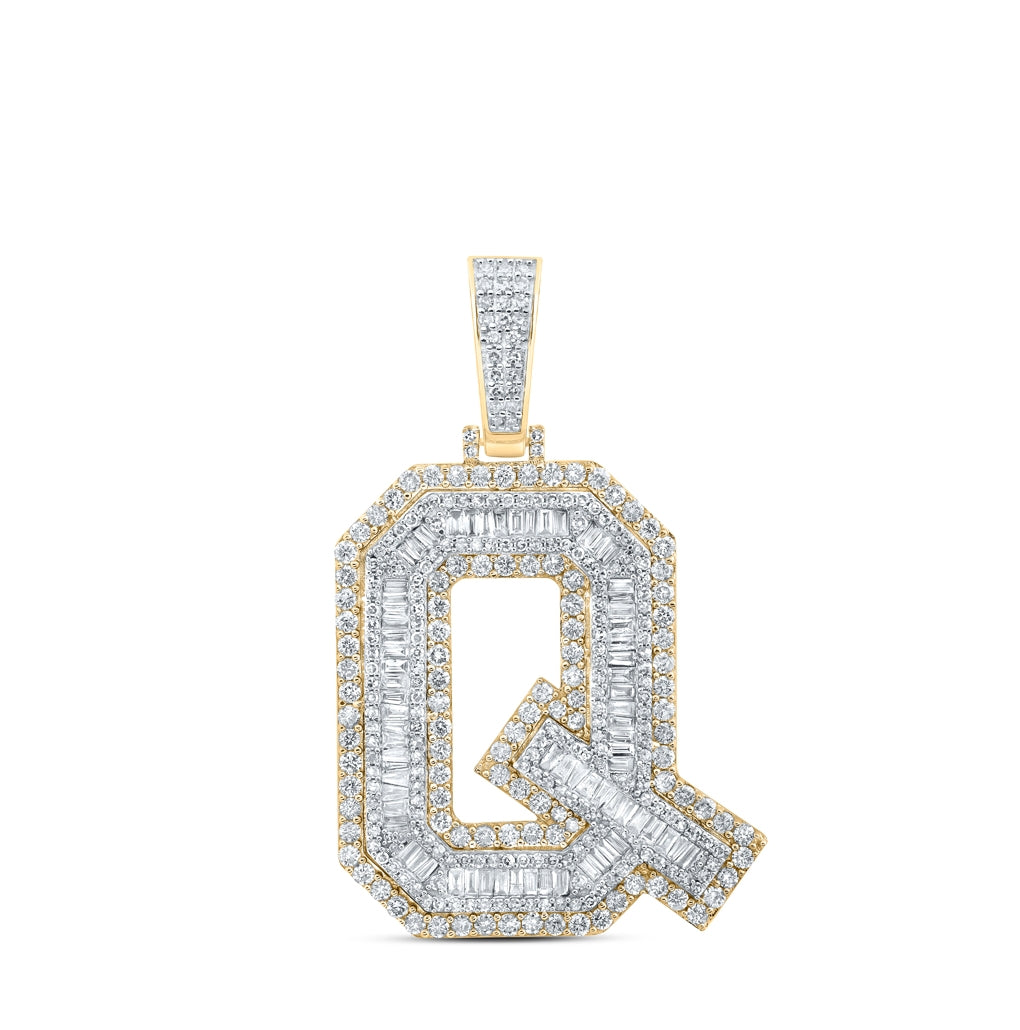 10K Yellow Gold Mens Baguette Diamond Initial Letter Charm Pendant