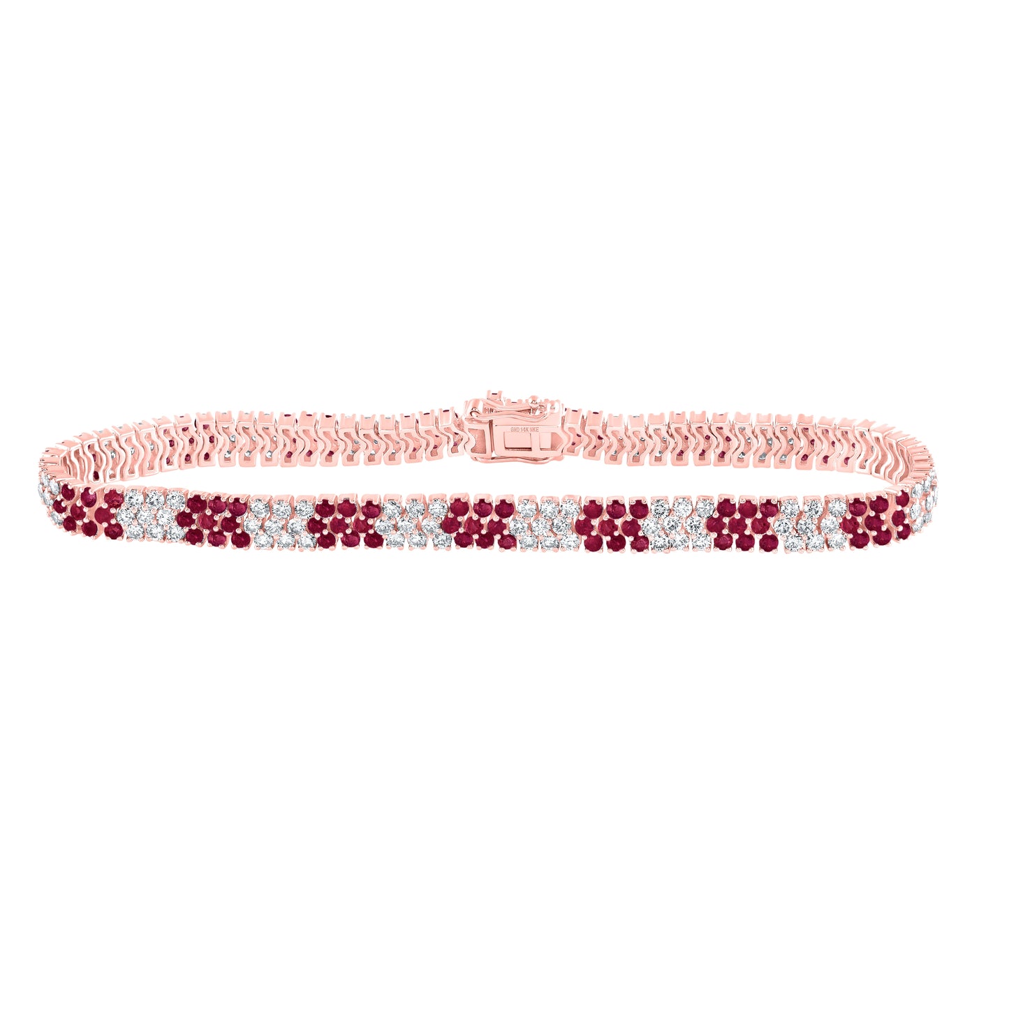 14K Rose Gold Womens Round Ruby Diamond Tennis Bracelet 6-1/5 Cttw