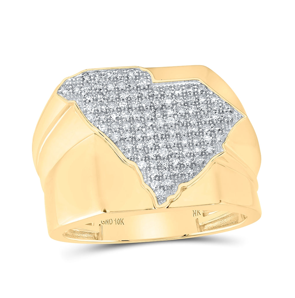 10K Yellow Gold Mens Round Diamond South Carolina Band Ring 1/2 Cttw, Mens Size: 7-13