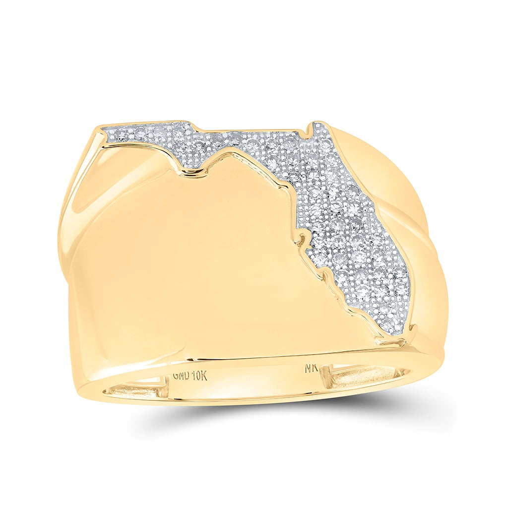 10K Yellow Gold Mens Round Diamond Florida State Band Ring 1/4 Cttw, Mens Size: 7-13