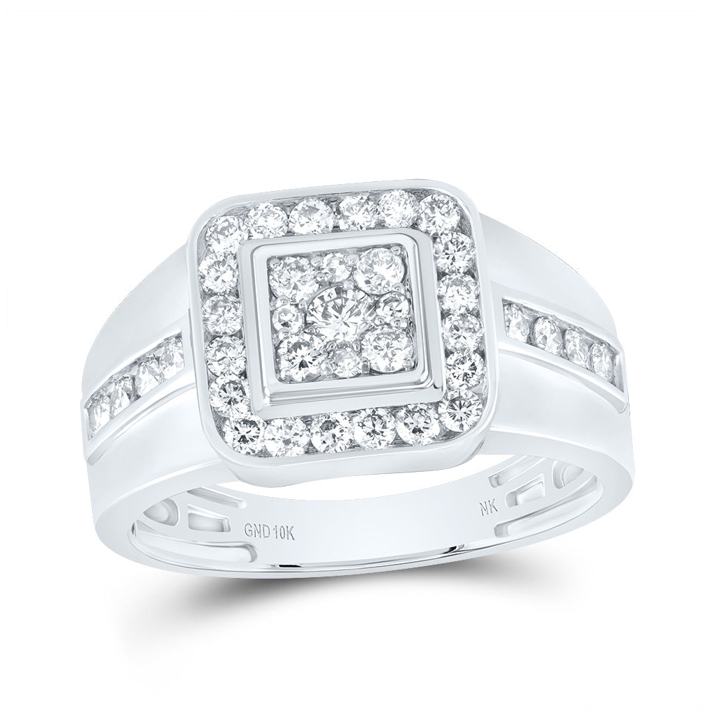 10K White Or Yellow Gold Mens Round Diamond Square Ring , Mens Size: 7-13
