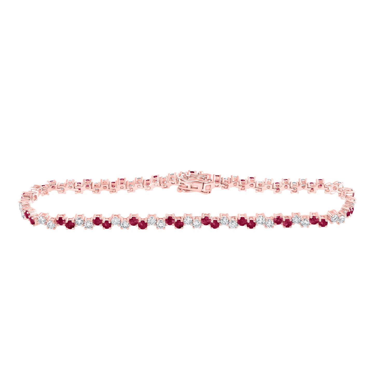 14K Rose Gold Womens Round Ruby Diamond Tennis Bracelet 3-5/8 Cttw