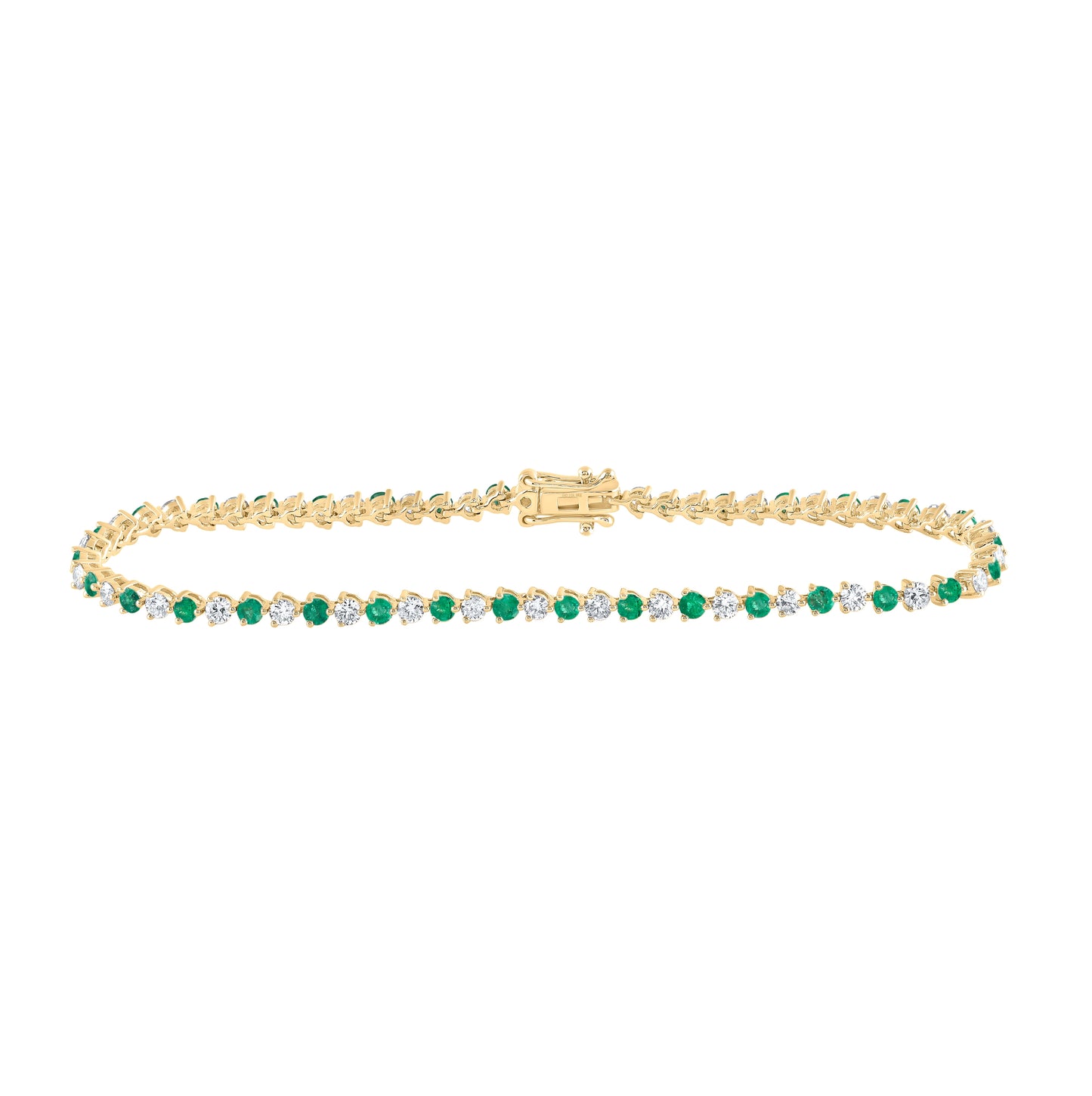14K Yellow Gold Womens Round Emerald Diamond Tennis Bracelet 2-7/8 Cttw