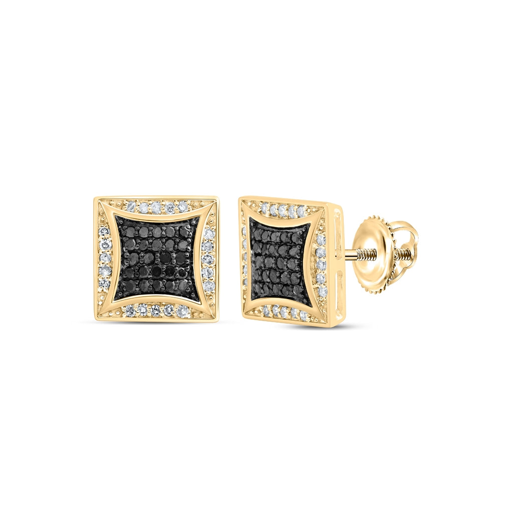 10K White Or Yellow Gold Round Black Color Treated Diamond Square Earrings