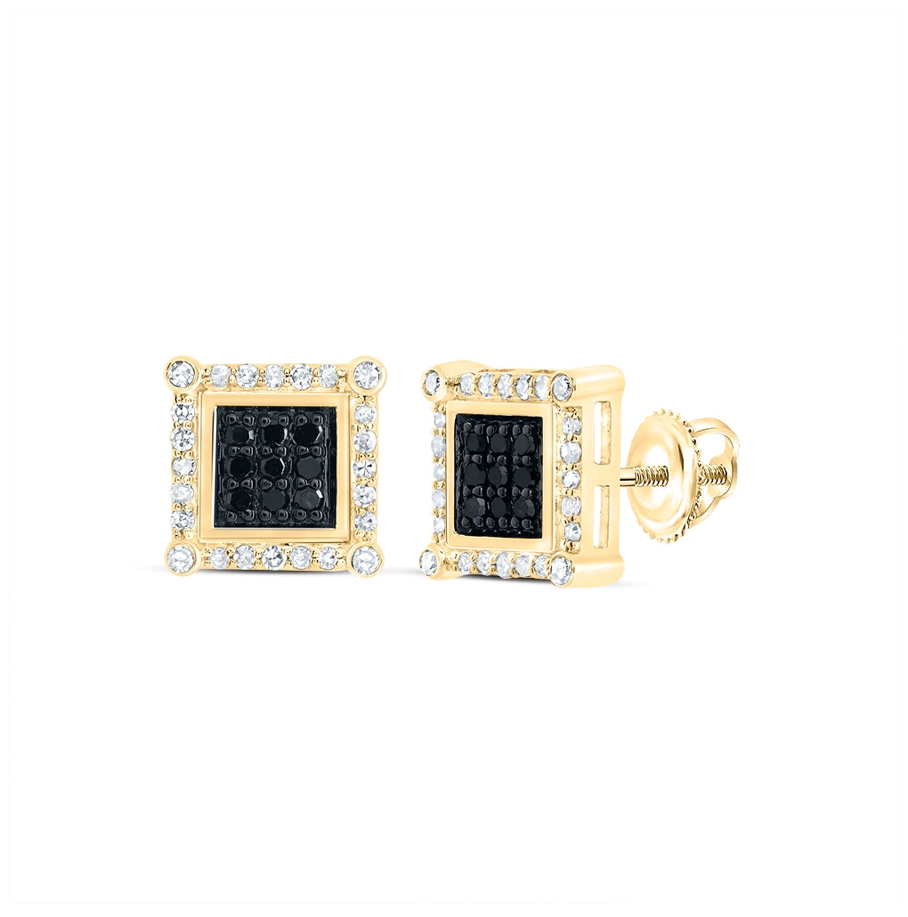 10K White Or Yellow Gold Round Black Color Enhanced Diamond Square Earrings
