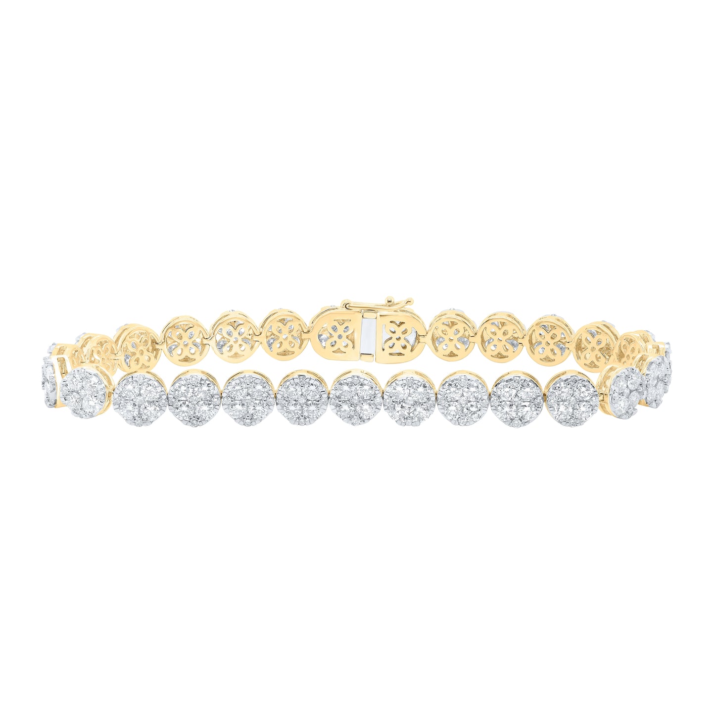 14kt Yellow Gold 9 Ctw Diamond Nke 4 Stone Flower Ladies 7.25" Bracelet