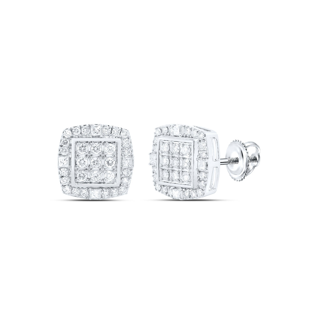10K White Or Yellow Gold Round Diamond Square Earrings