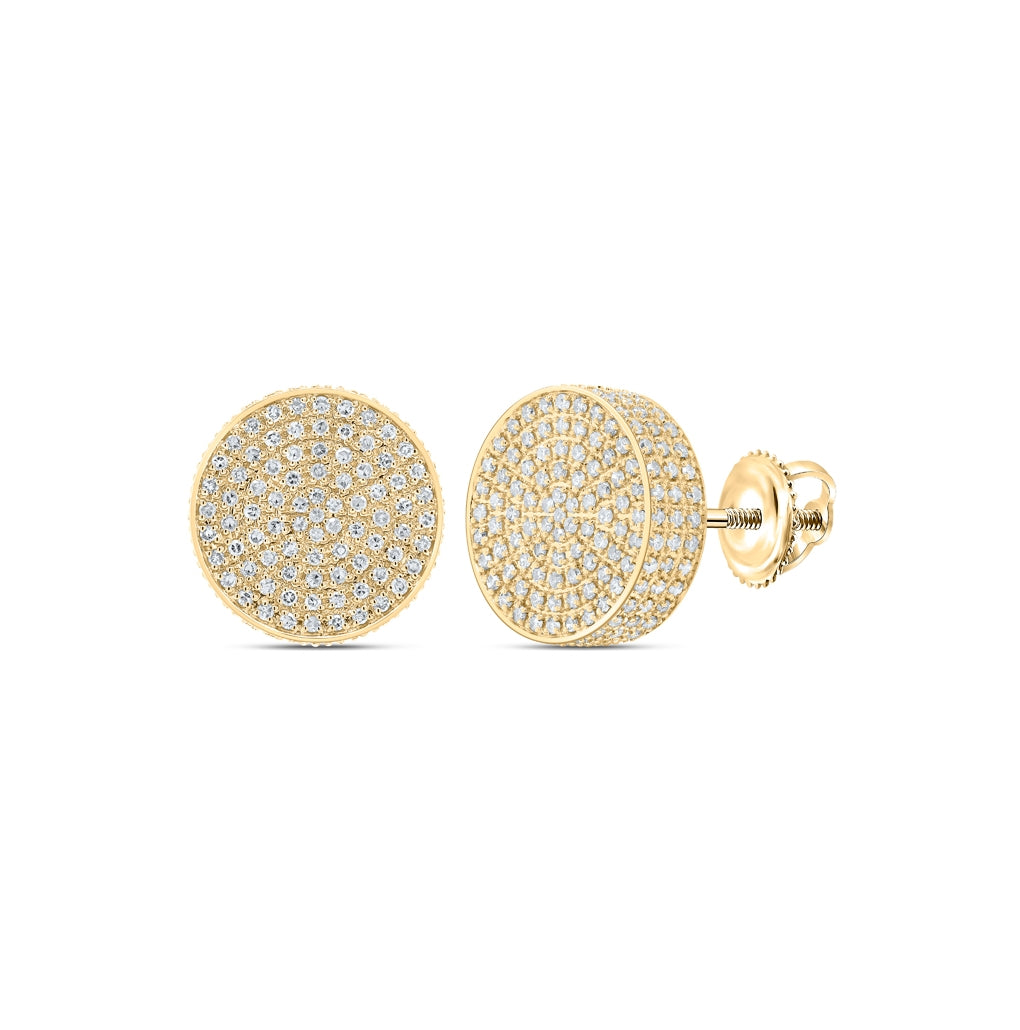 10K White Or Yellow Gold Round Diamond 3D Circle Earrings