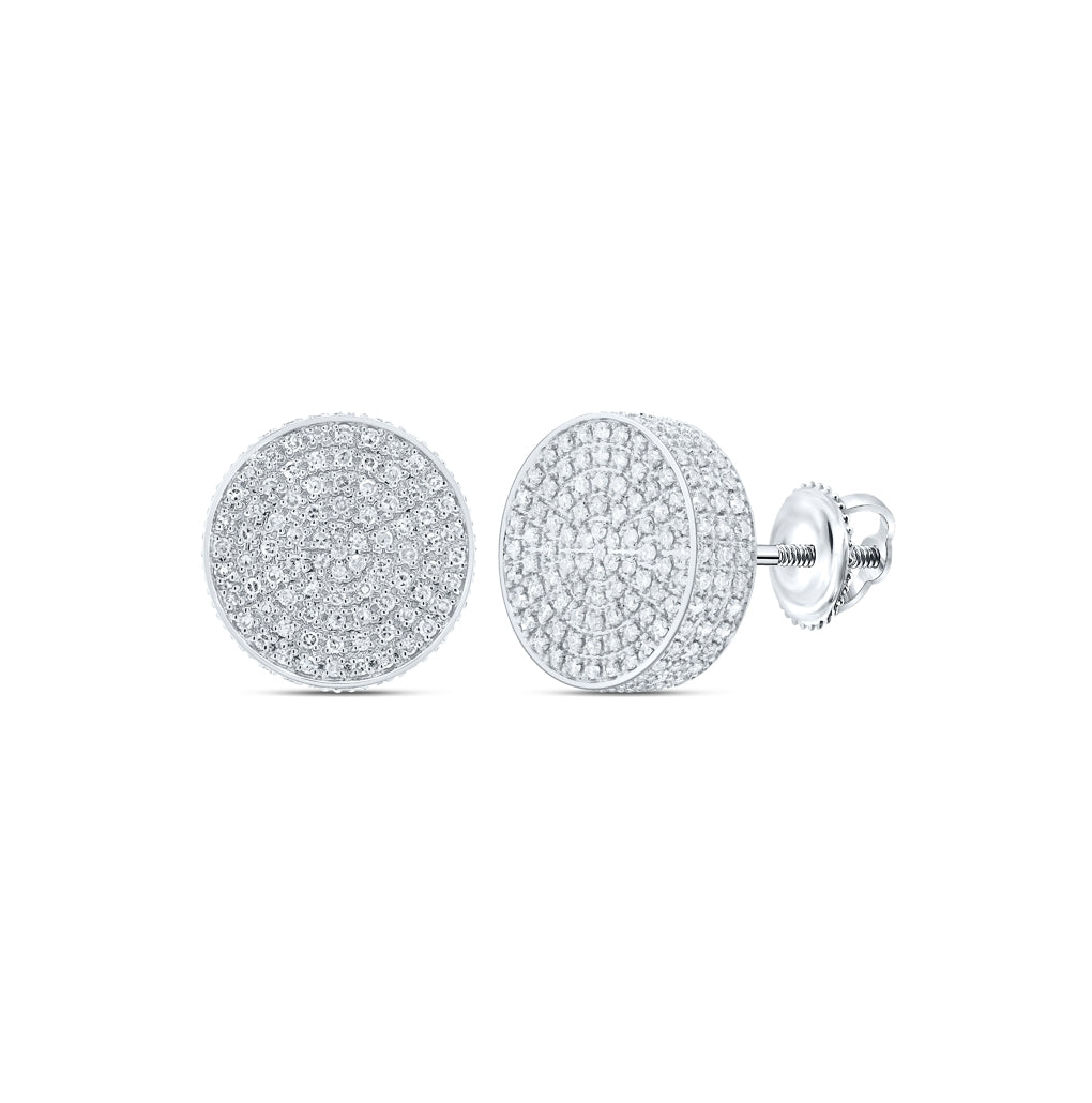 10K White Or Yellow Gold Round Diamond 3D Circle Earrings