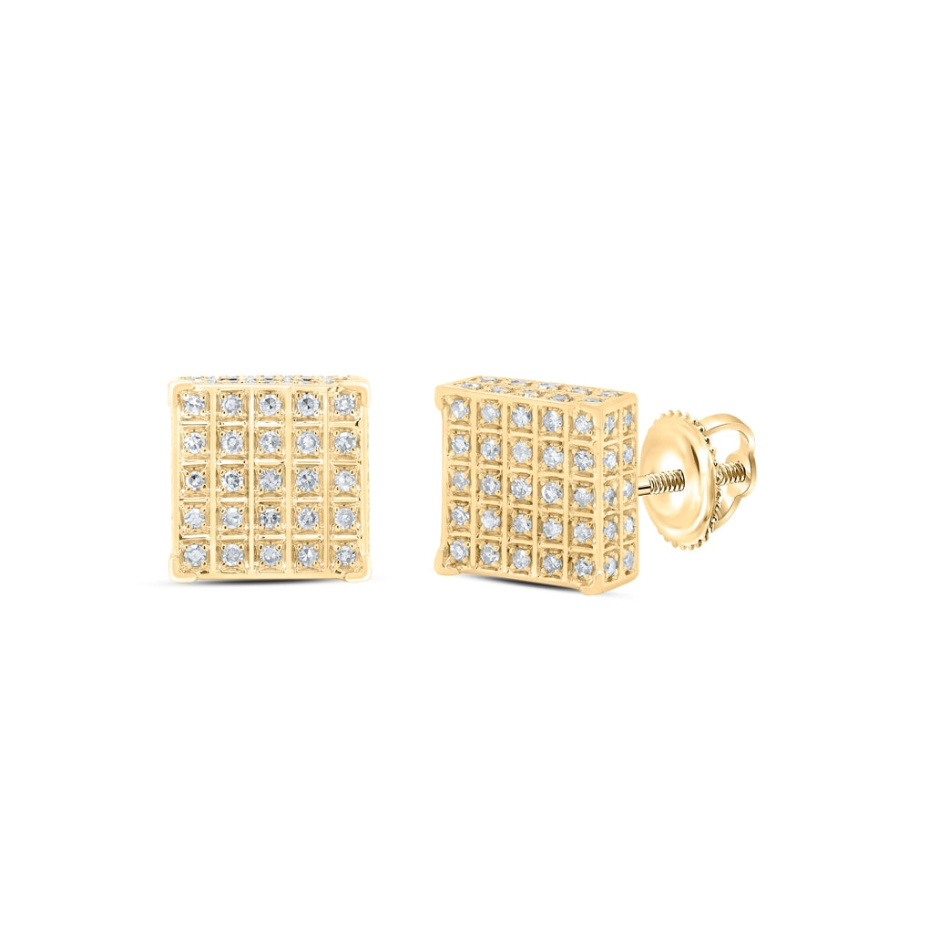 10K Yellow Gold Round Diamond Sq Earring 1/3ctw
