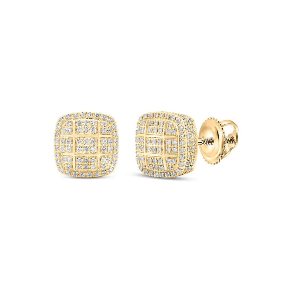 10K Yellow Gold Round Diamond Square Earrings 5/8ctw