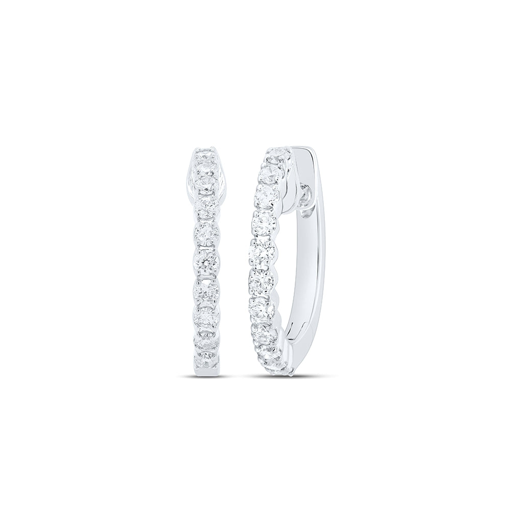 10K White Or Yellow Gold Womens Round Diamond Hoop Earrings