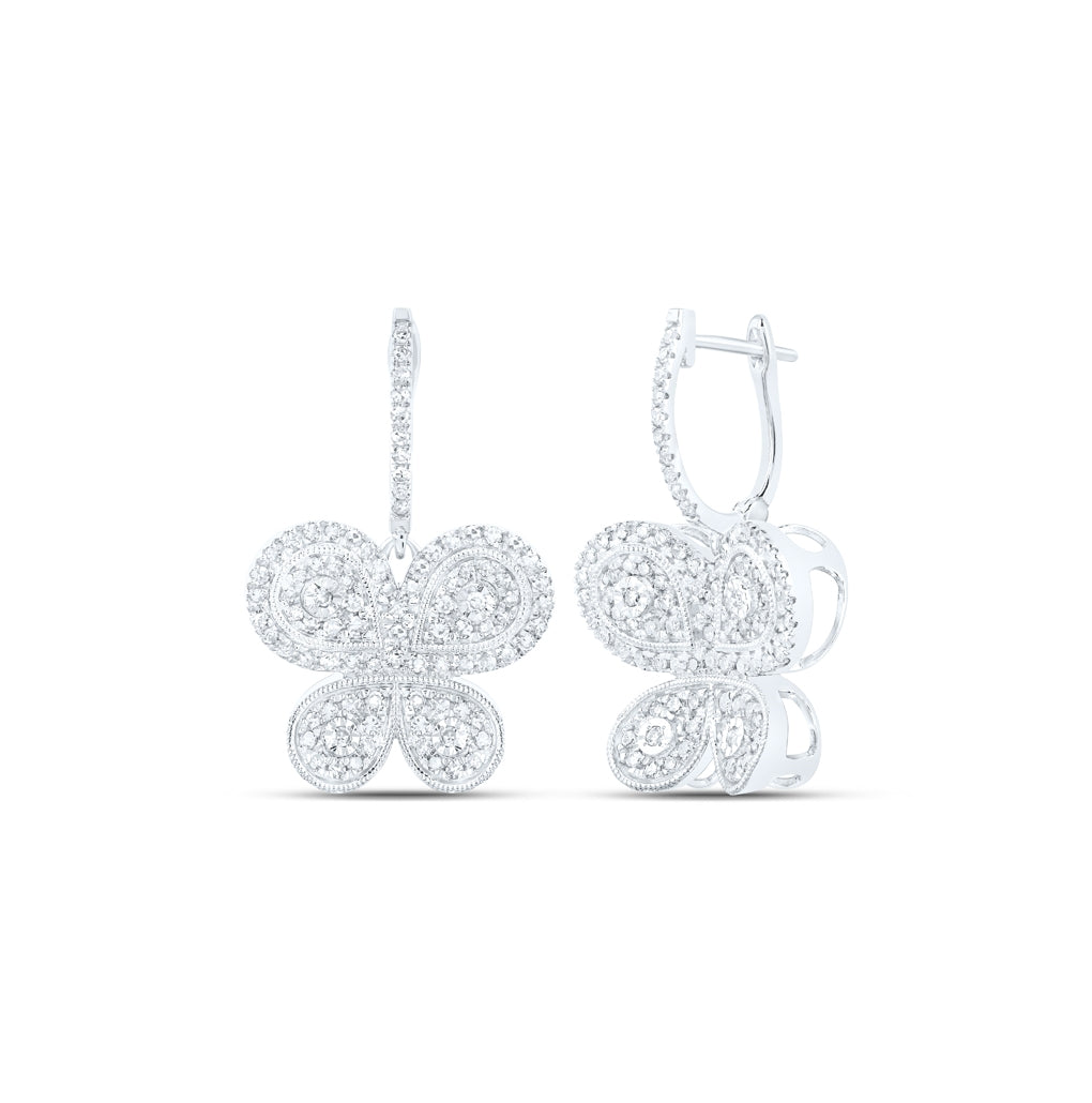 10K Yellow Or White Or Rose Gold Womens Round Diamond Butterfly Earrings
