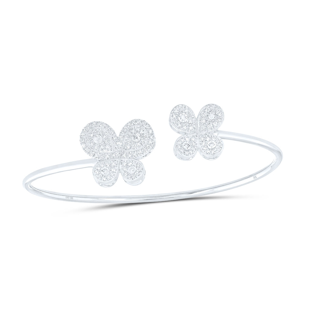 10K Yellow Or White Or Rose Gold Womens Round Diamond Butterfly Open Bangle Bracelet 5/8 Cttw