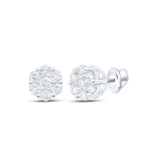 10K White Gold Women's Round Diamond Flower Cluster Earrings 1/5ctw