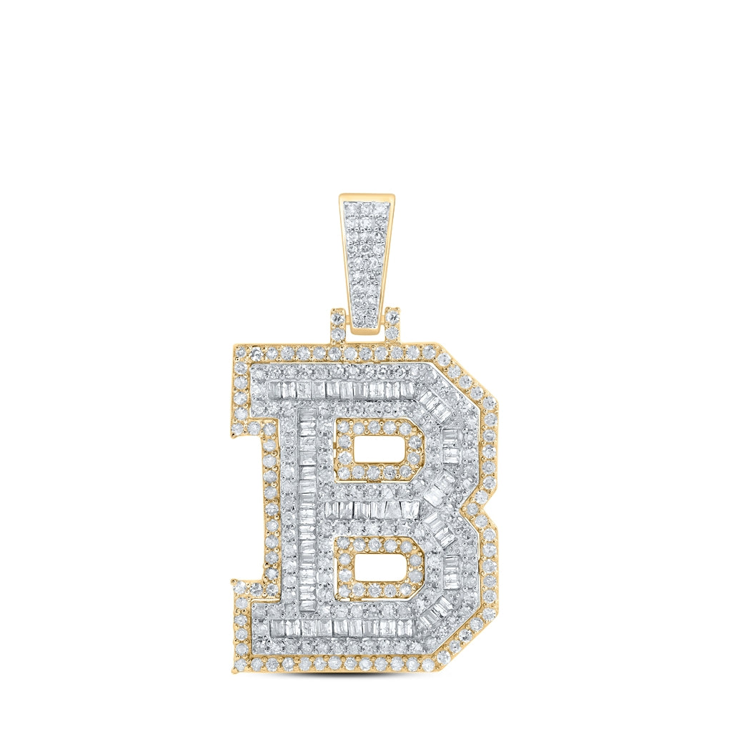 10K Yellow Gold Mens Round Diamond Initial Letter Charm Pendant