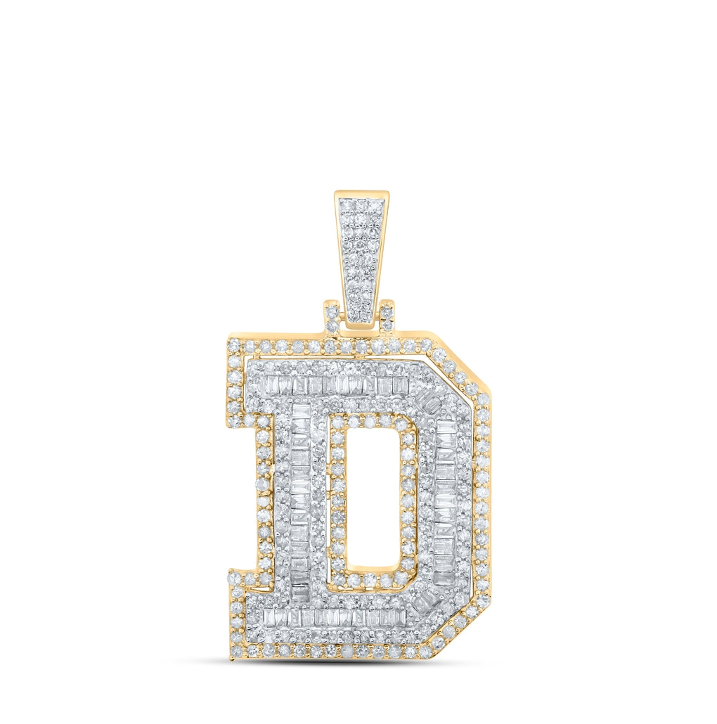 10K Yellow Gold Mens Round Diamond Initial Letter Charm Pendant