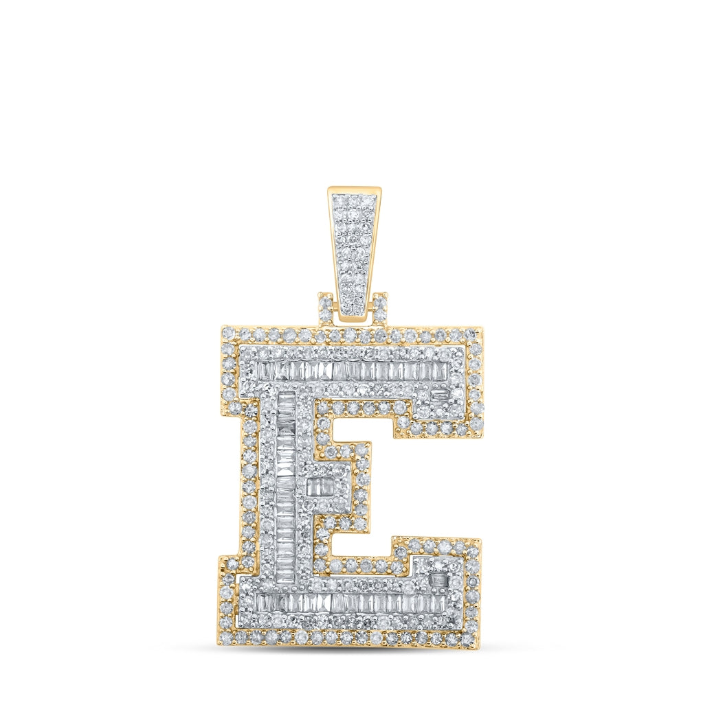 10K Yellow Gold Mens Round Diamond Initial Letter Charm Pendant