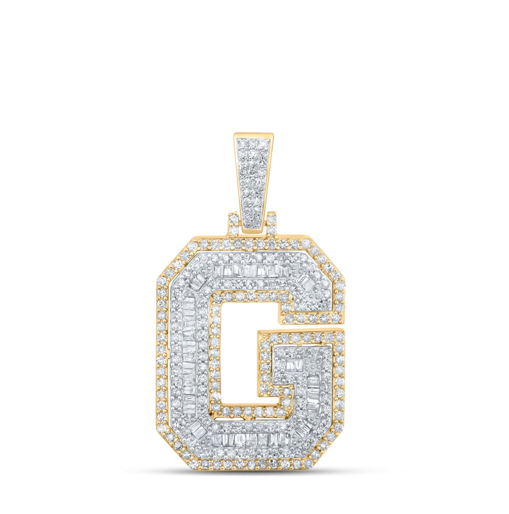 10K Yellow Gold Mens Round Diamond Initial Letter Charm Pendant