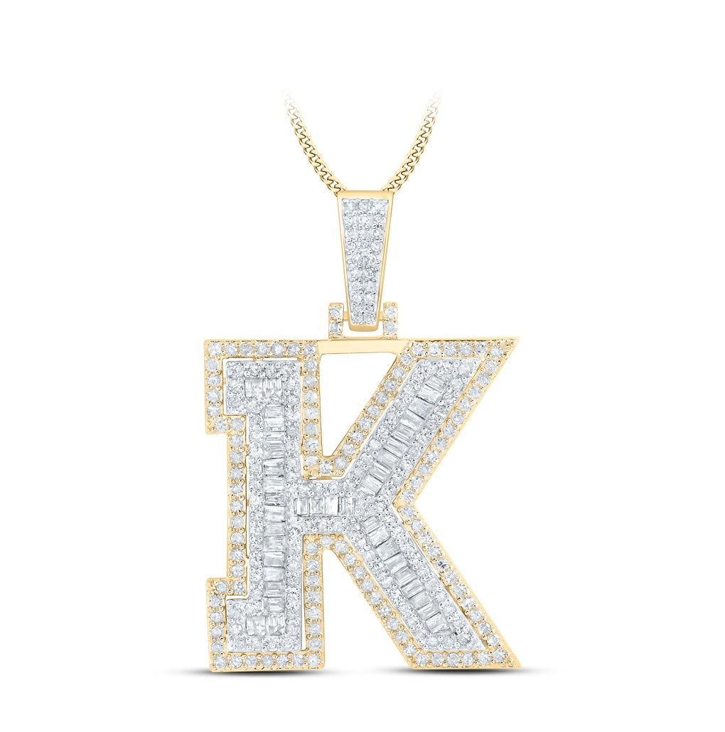 10K Yellow Gold Mens Round Diamond Initial Letter Charm Pendant