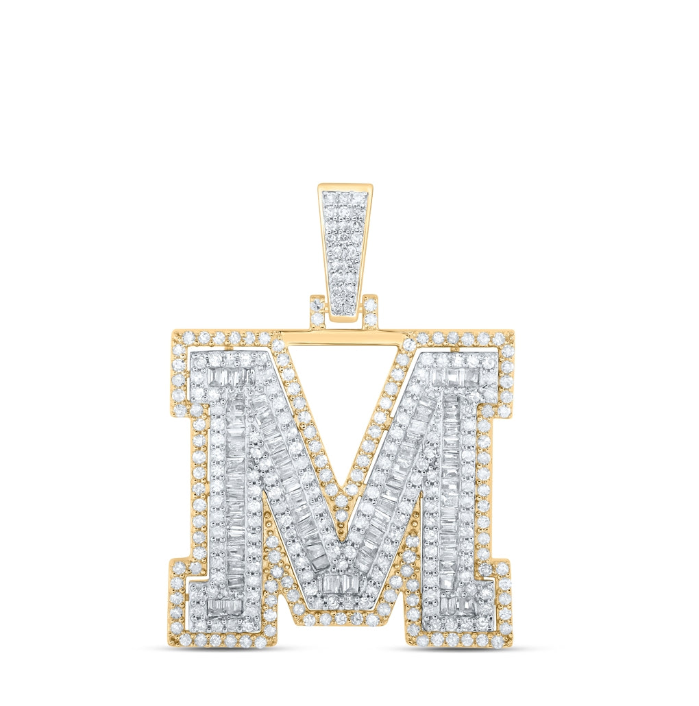 10K Yellow Gold Mens Round Diamond Initial Letter Charm Pendant