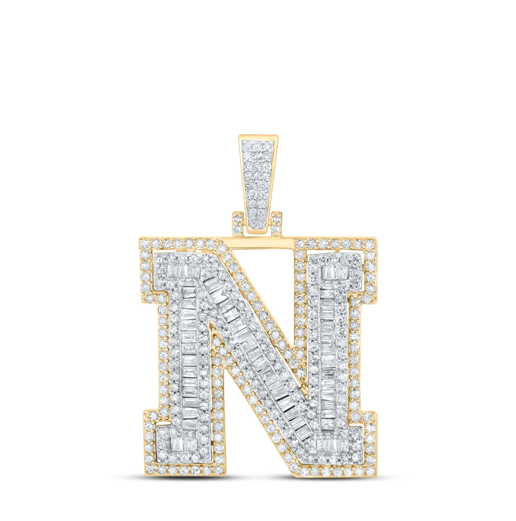 10K Yellow Gold Mens Round Diamond Initial Letter Charm Pendant
