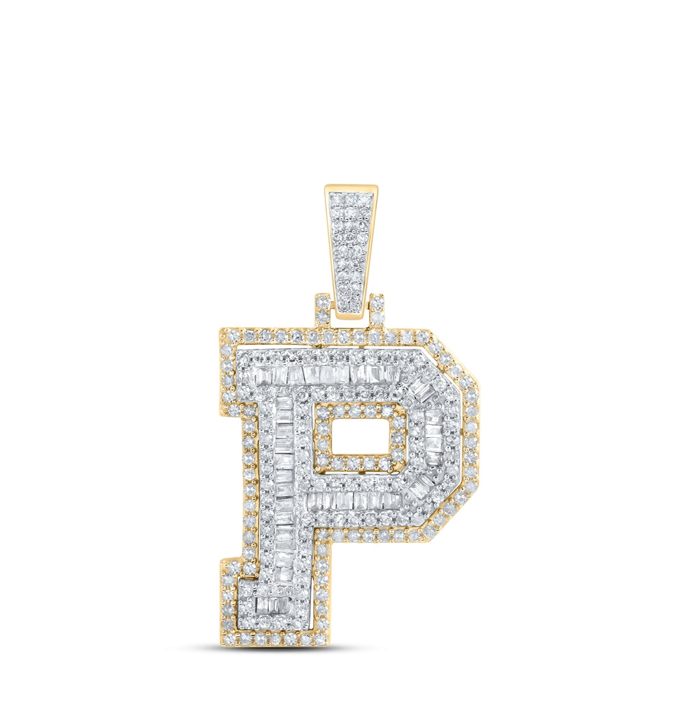 10K Yellow Gold Mens Round Diamond Initial Letter Charm Pendant