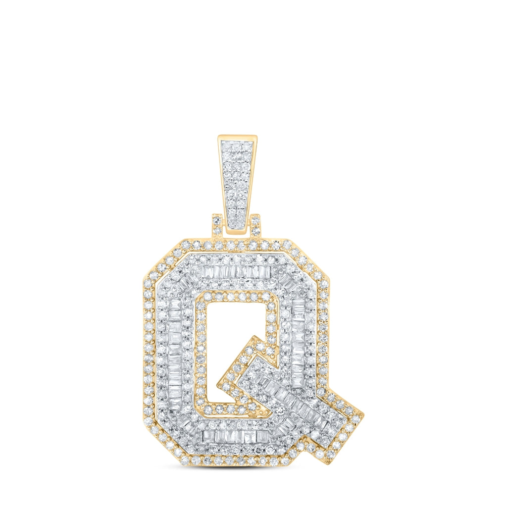 10K Yellow Gold Mens Round Diamond Initial Letter Charm Pendant