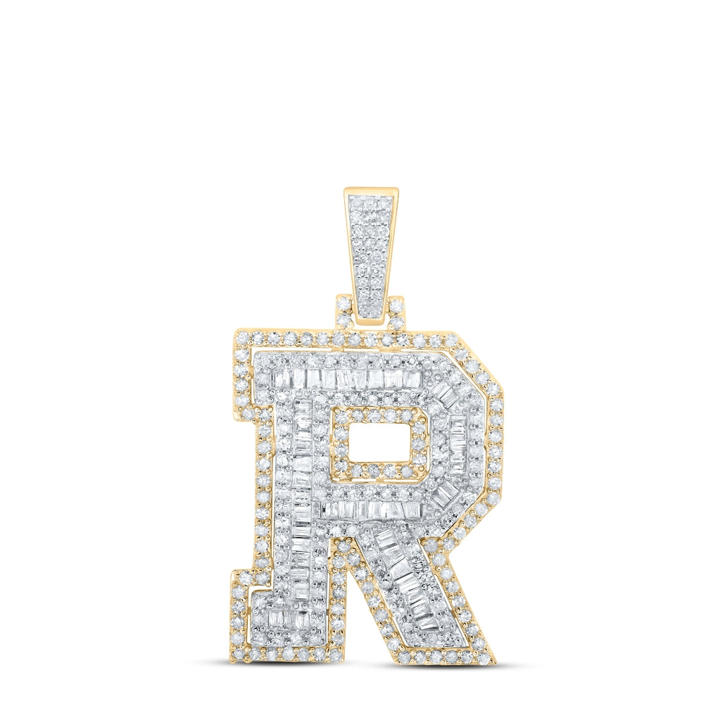 10K Yellow Gold Mens Round Diamond Initial Letter Charm Pendant
