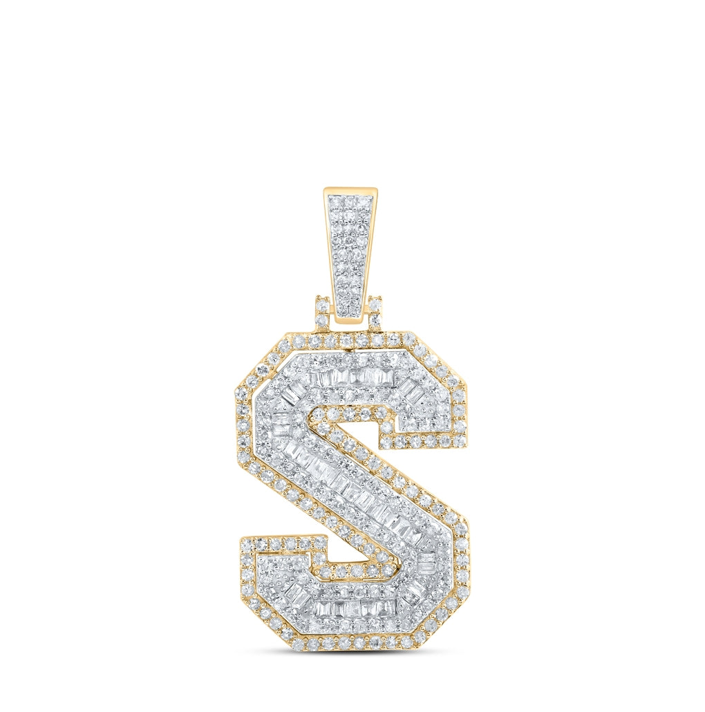 10K Yellow Gold Mens Round Diamond Initial Letter Charm Pendant