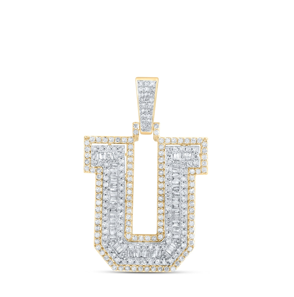 10K Yellow Gold Mens Round Diamond Initial Letter Charm Pendant