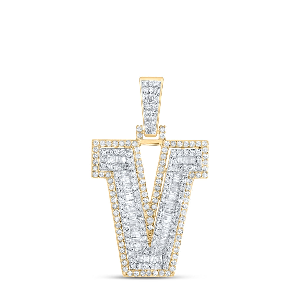 10K Yellow Gold Mens Round Diamond Initial Letter Charm Pendant