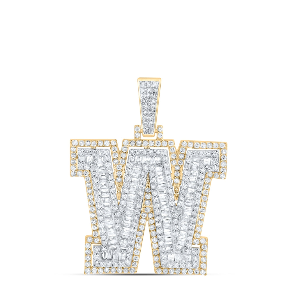 10K Yellow Gold Mens Round Diamond Initial Letter Charm Pendant