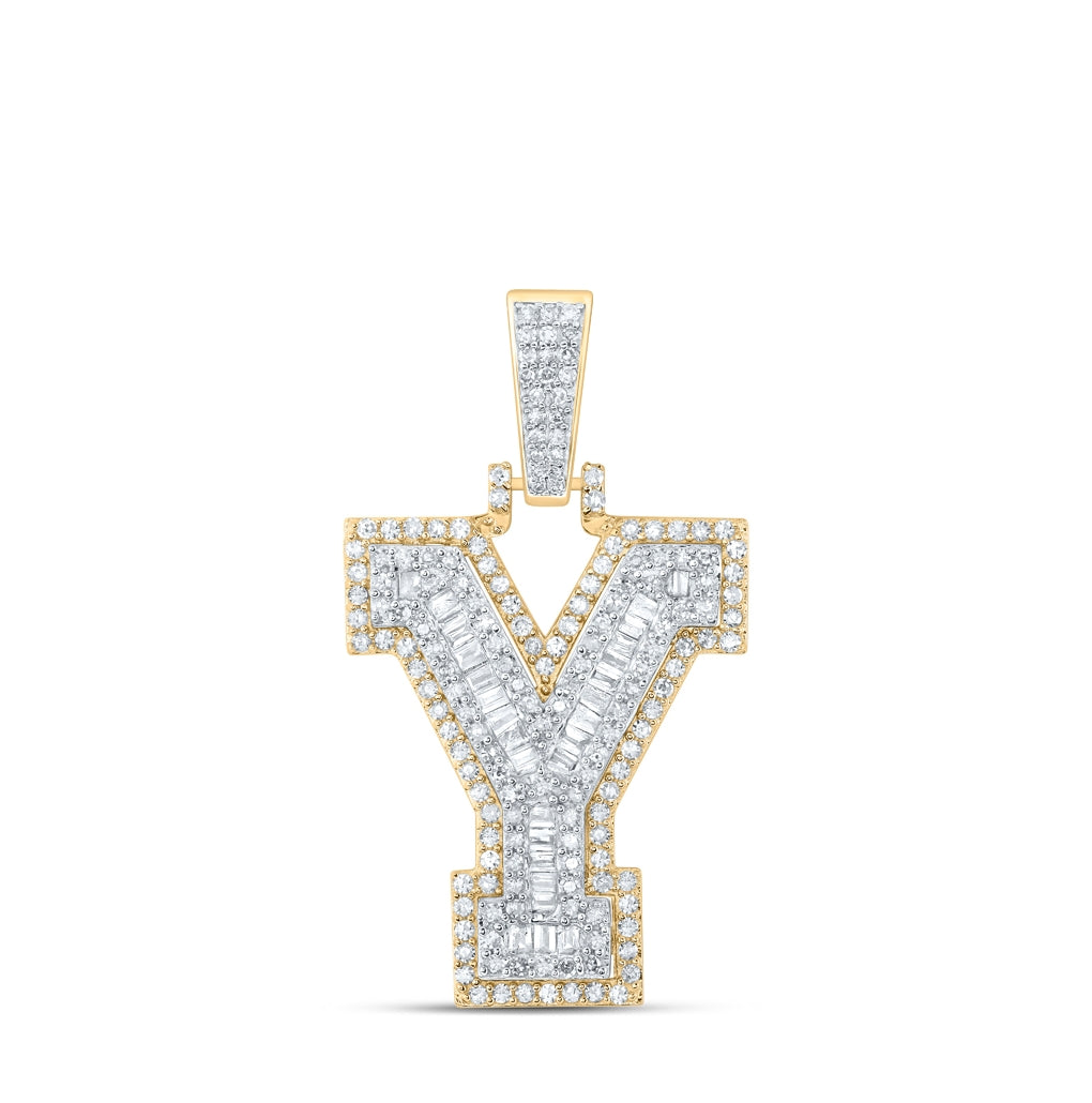 10K Yellow Gold Mens Round Diamond Initial Letter Charm Pendant