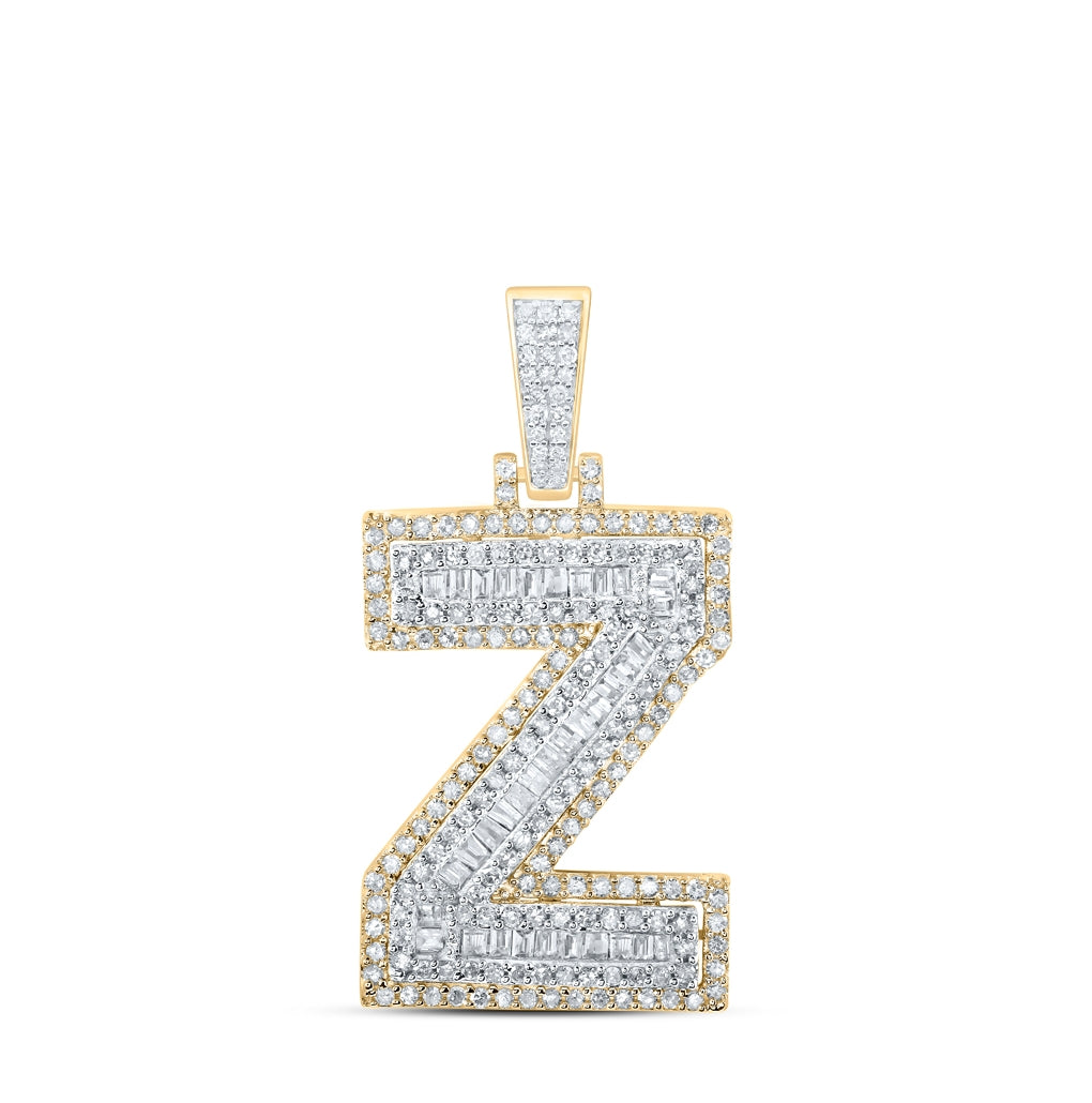 10K Yellow Gold Mens Round Diamond Initial Letter Charm Pendant