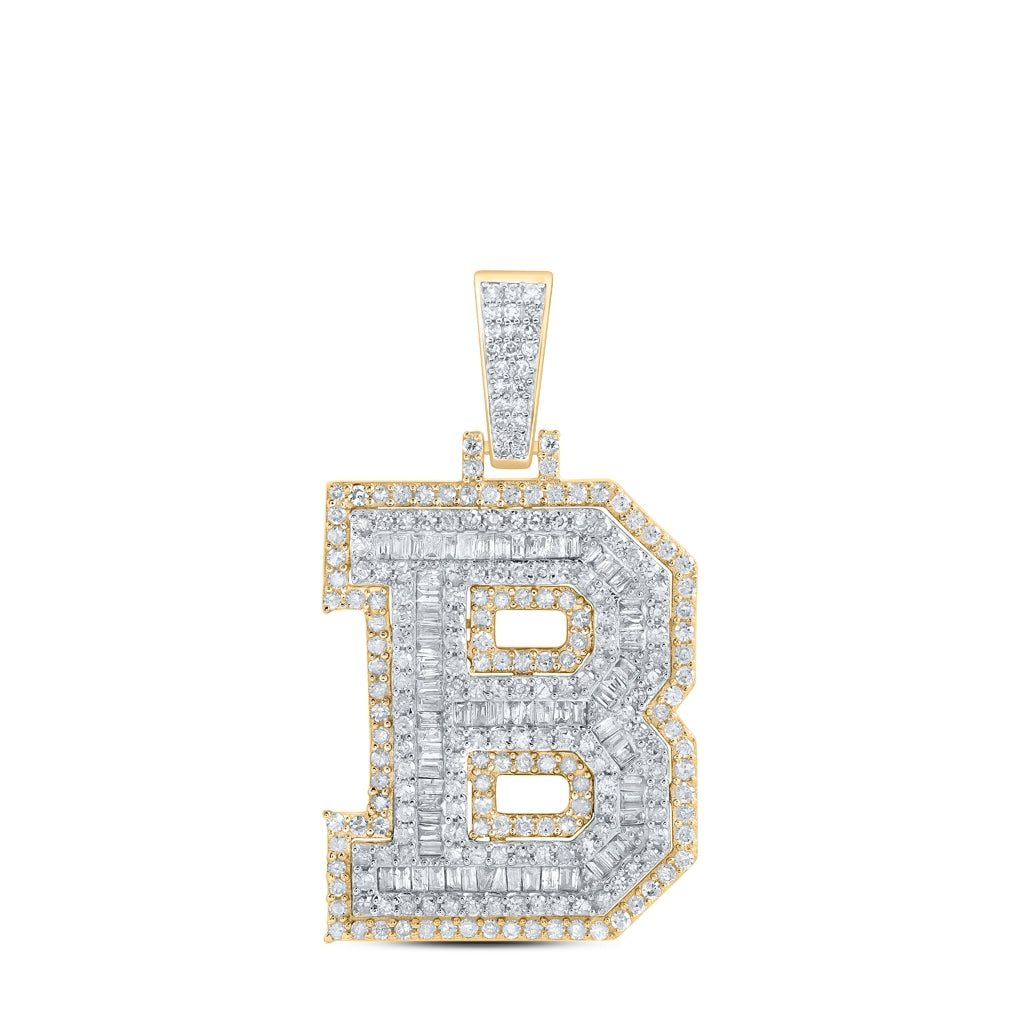 10K Yellow Gold Mens Round Diamond Initial Letter Charm Pendant
