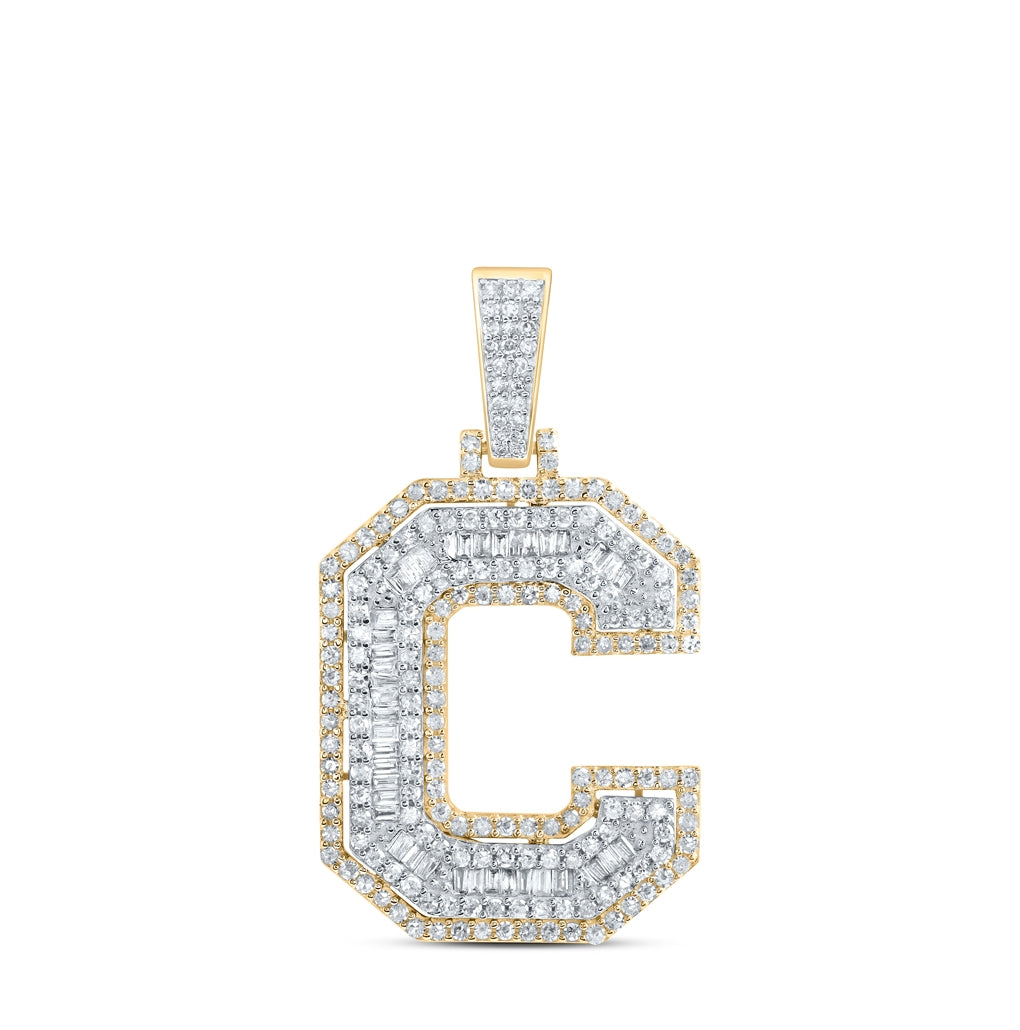 10K Yellow Gold Mens Round Diamond Initial Letter Charm Pendant