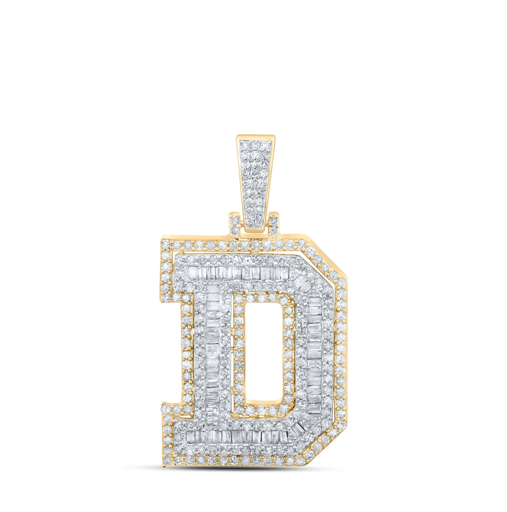 10K Yellow Gold Mens Round Diamond Initial Letter Charm Pendant