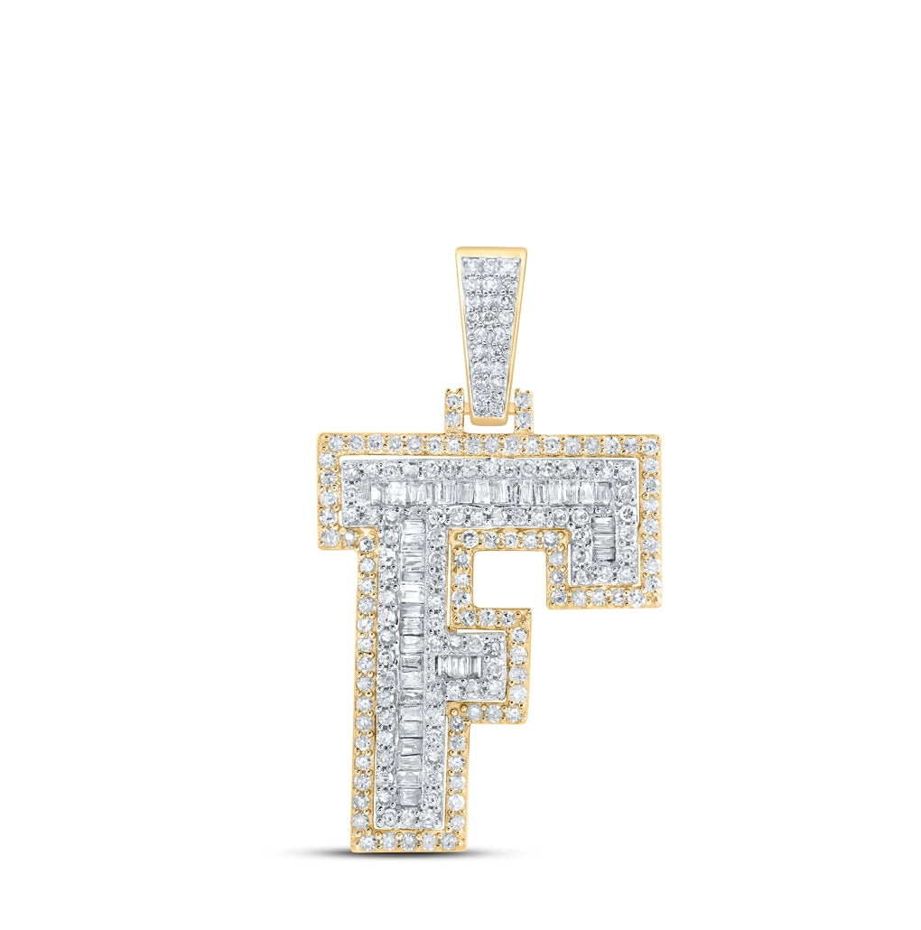 10K Yellow Gold Mens Round Diamond Initial Letter Charm Pendant