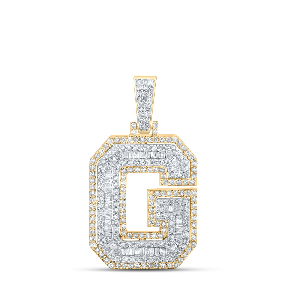 10K Yellow Gold Mens Round Diamond Initial Letter Charm Pendant