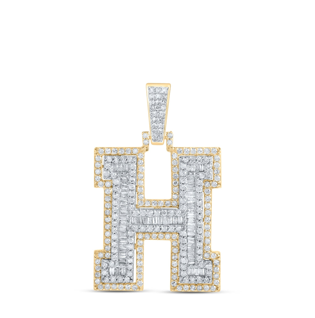 10K Yellow Gold Mens Round Diamond Initial Letter Charm Pendant