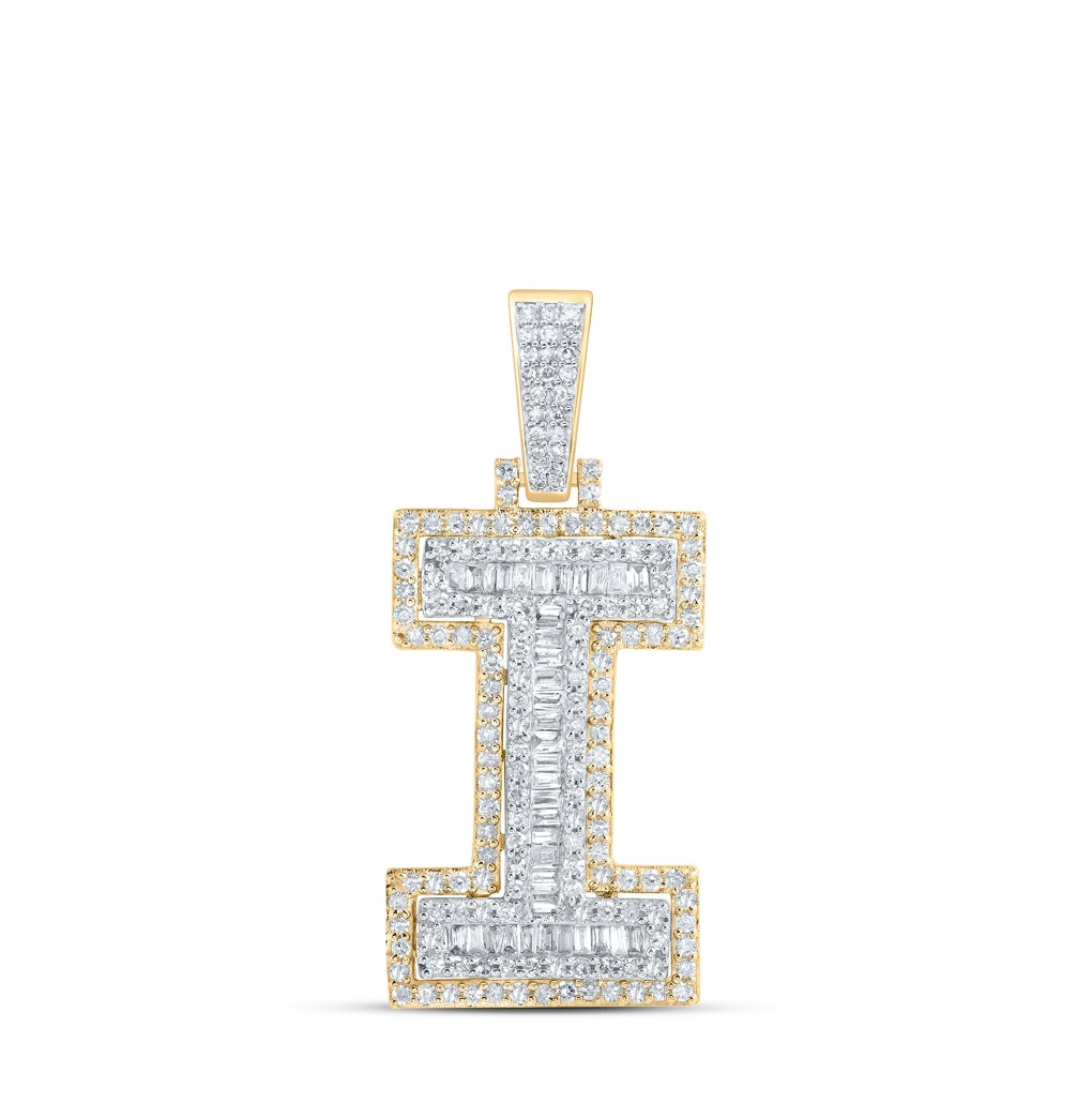 10K Yellow Gold Mens Round Diamond Initial Letter Charm Pendant