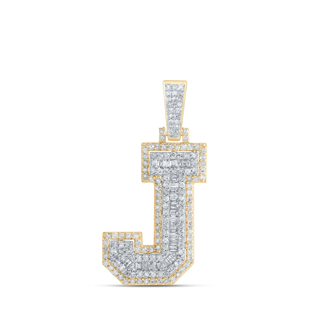 10K Yellow Gold Mens Round Diamond Initial Letter Charm Pendant