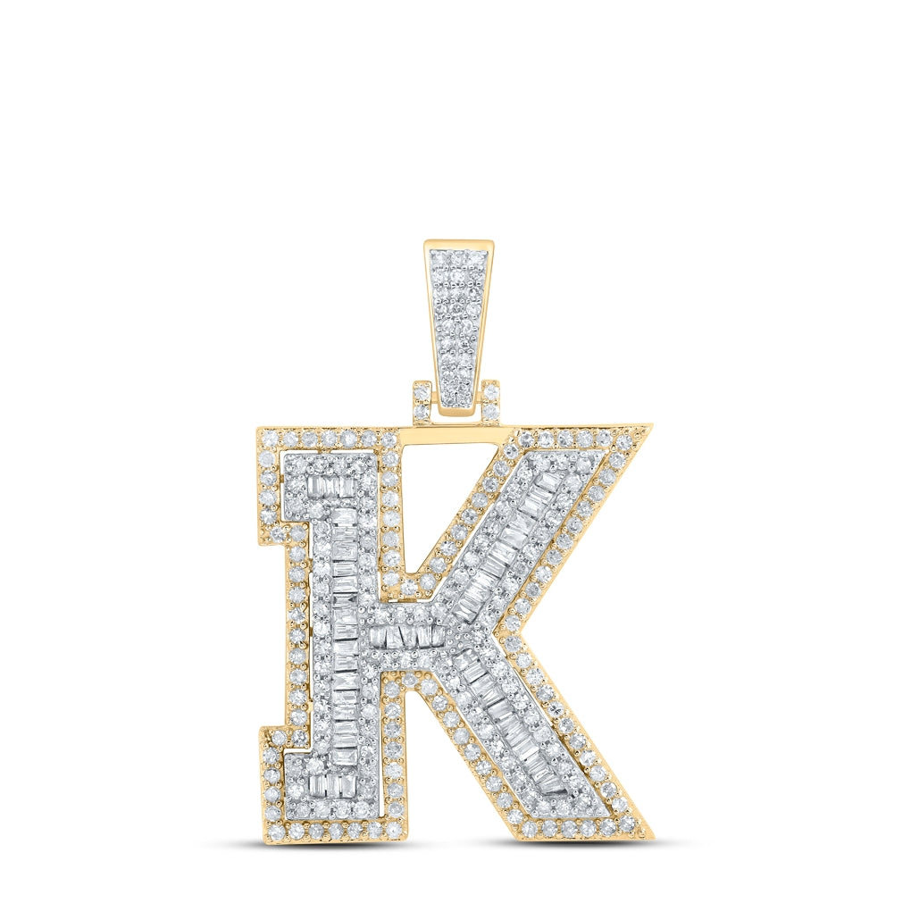 10K Yellow Gold Mens Round Diamond Initial Letter Charm Pendant