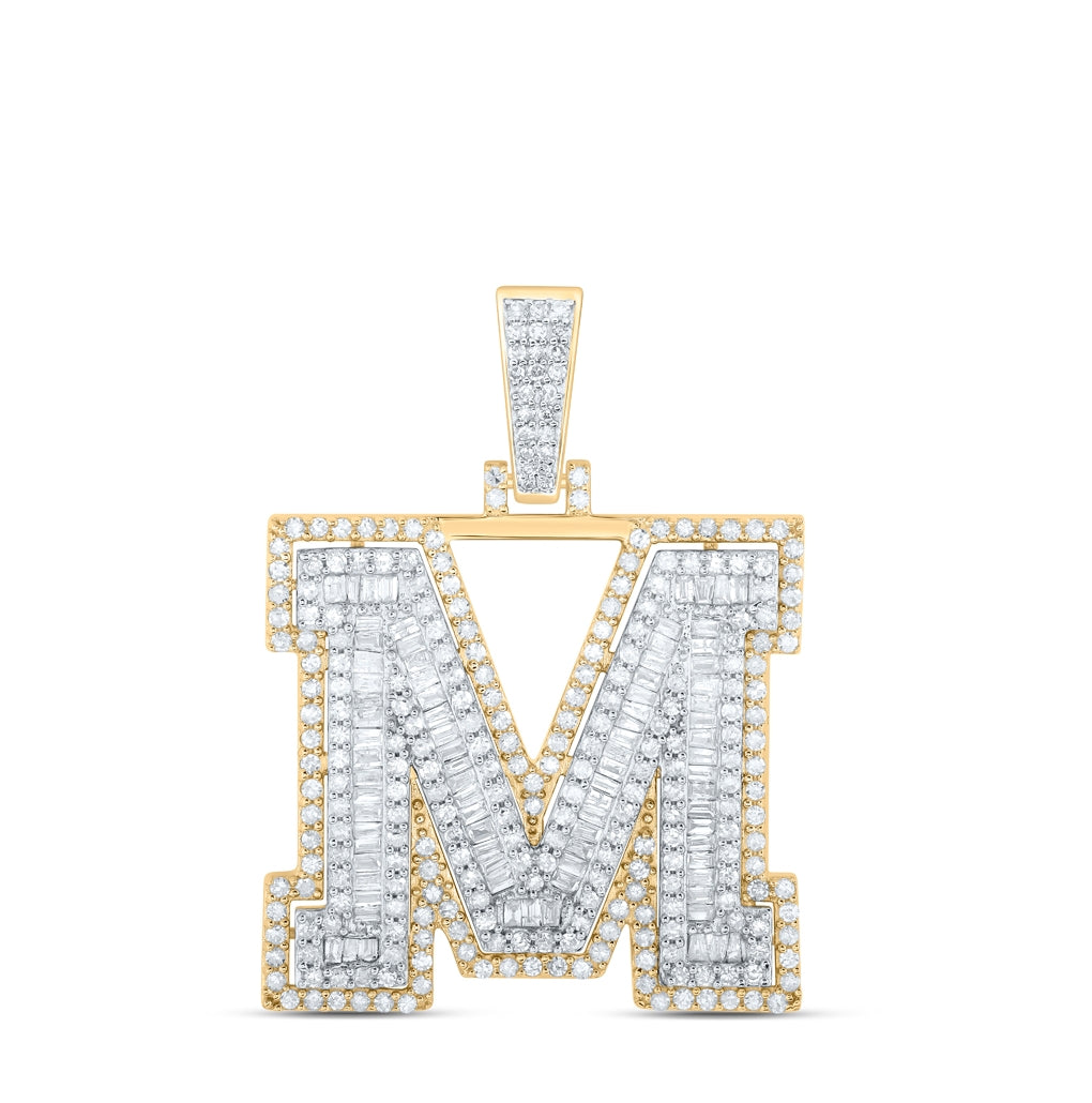 10K Yellow Gold Mens Round Diamond Initial Letter Charm Pendant