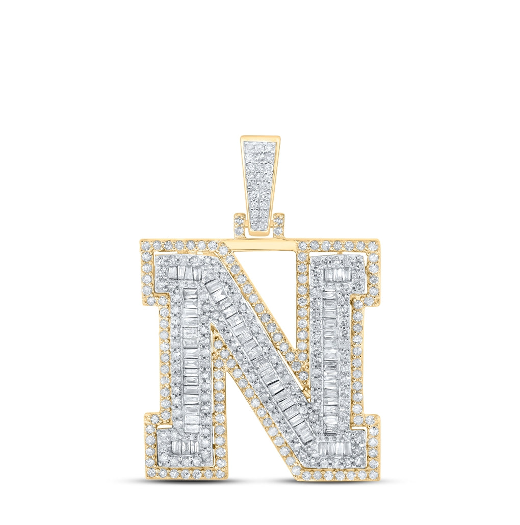 10K Yellow Gold Mens Round Diamond Initial Letter Charm Pendant