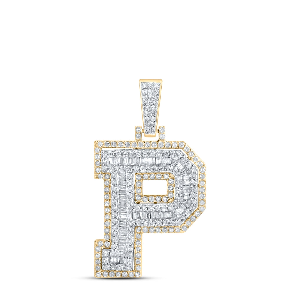 10K Yellow Gold Mens Round Diamond Initial Letter Charm Pendant
