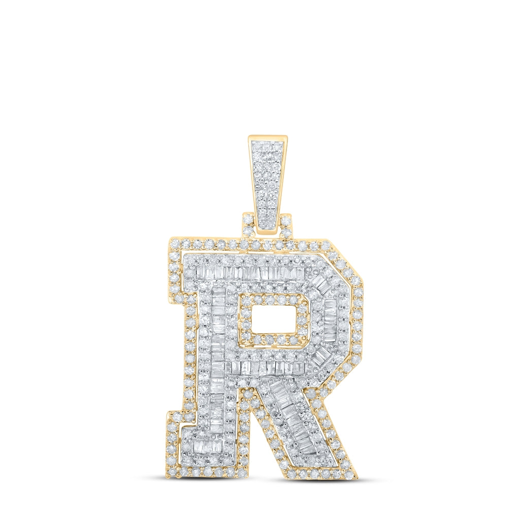 10K Yellow Gold Mens Round Diamond Initial Letter Charm Pendant